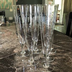 SOLD!! 9 champagne flutes and glasses. Wheat pattern